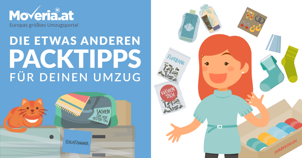 Grafik „Die etwas anderen Packtipps für deinen Umzug“ von Moveria.at